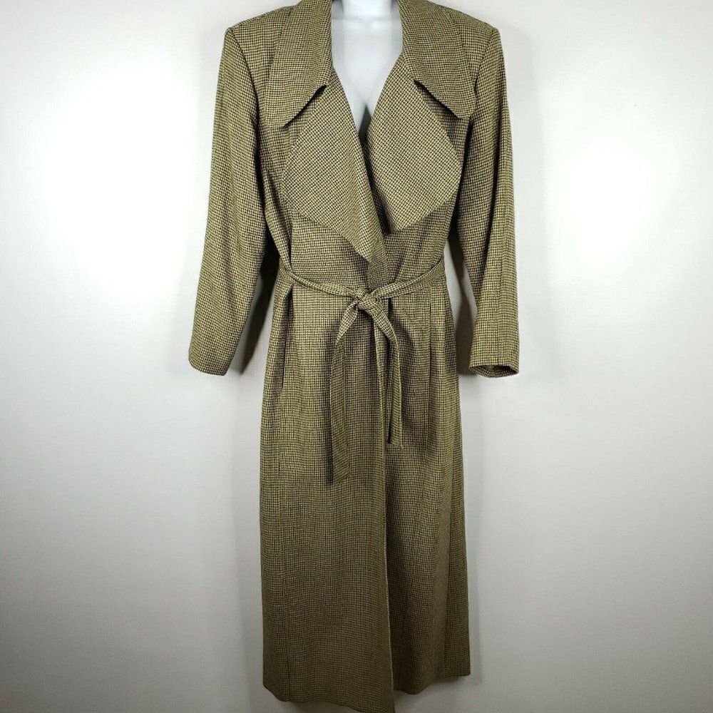 Vintage Eva Polini Full Length Belted Overcoat 10 Beige Black Check Made In USA - Picture 3 of 12